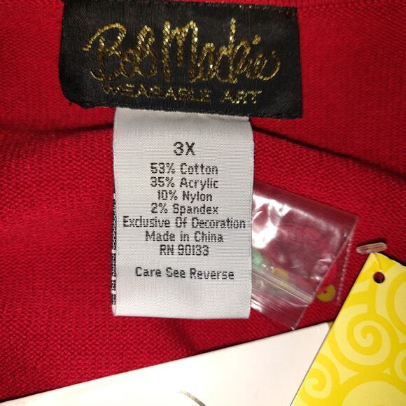 Bob Mackie Wearable Art Sweater PLUS Sz 3X Red Sequinned Embellishments QVC - Picture 9 of 16